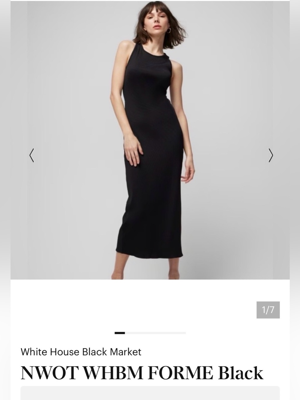 NWOT WHBM Forme  Black Sleeveless Ribbed Midi Dress